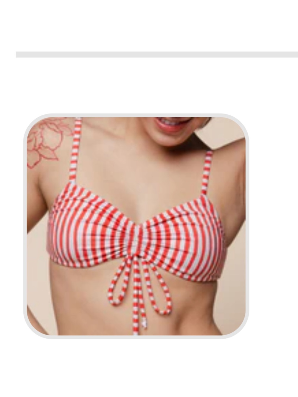 Red and White Striped Bikini Top | Small Band + Large Cup Size